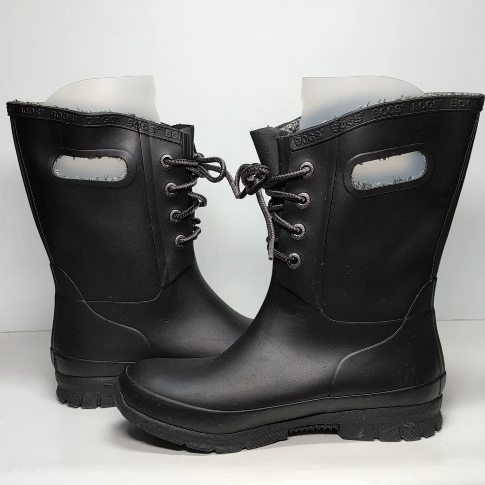 Bogs black amanda plush insulated waterproof rain boot women's size 6 EU 37